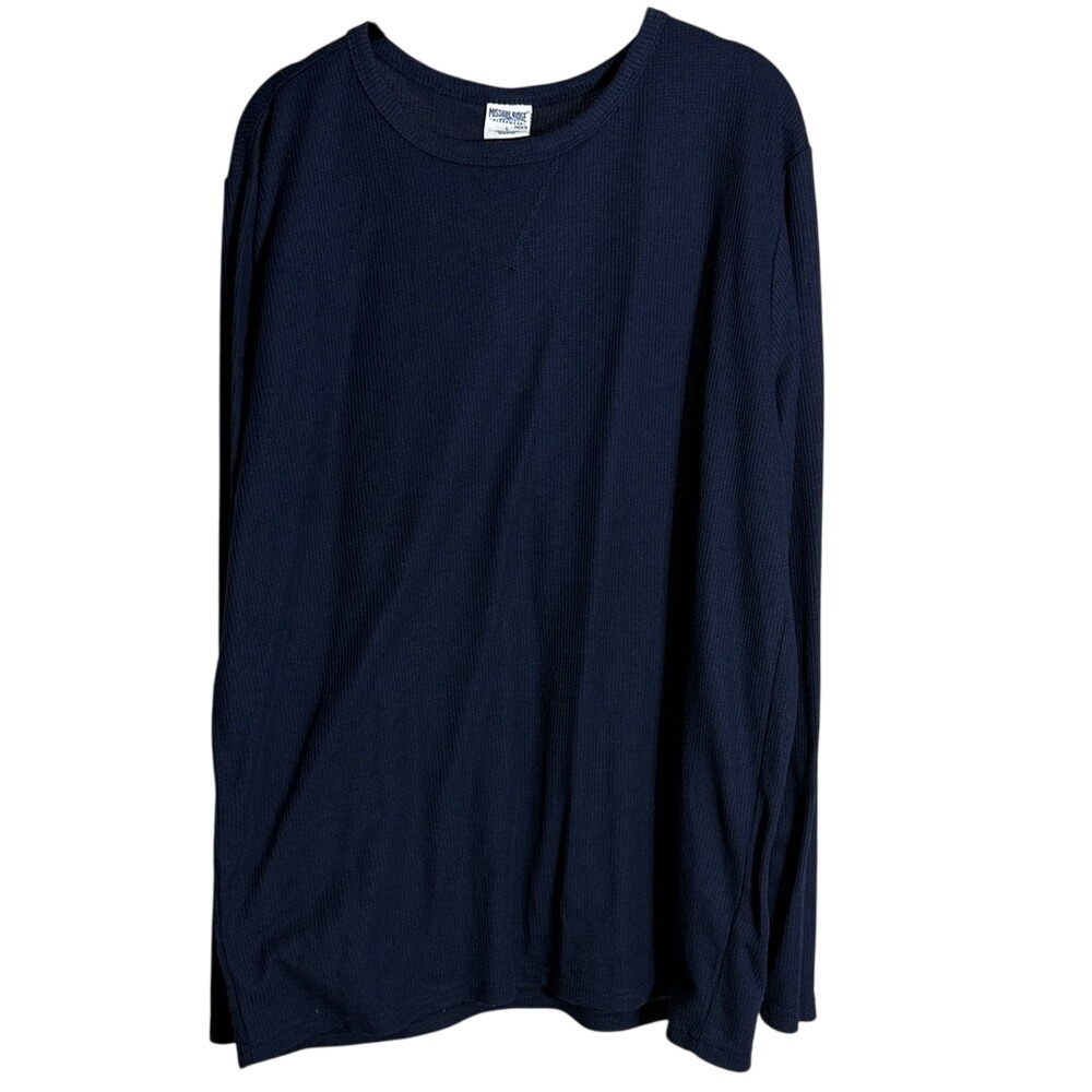 Mission Ridge Mens Sleepwear Long Sleeve Shirt Waffle Knit Navy Blue